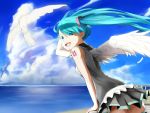  aqua_eyes aqua_hair bird cloud clouds hatsune_miku long_hair skirt sky smile solo takami_mikata twintails vocaloid wings 