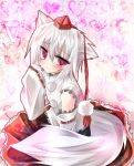  animal_ears blush checkered checkered_floor detached_sleeves hat heart inubashiri_momiji nemokochi purple_eyes short_hair silver_hair sitting solo tail tokin_hat touhou violet_eyes wolf_ears wolf_tail 