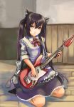  black_hair brown_eyes cat_ears dress guitar instrument k-on! long_hair maid mizore_akihiro nakano_azusa twintails 