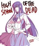  busujima_saeko highschool_of_the_dead kazuki_yone long_hair purple_hair school_uniform sword weapon wooden_sword 