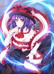 electricity frills hat long_skirt nagae_iku purple_hair red_eyes ribbon shawl shino_(mijinko) skirt solo touhou