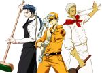  alternate_costume archer blue_hair broom chef emiya_shirou fate/stay_night fate_(series) frying_pan hishaku lancer male mechanic midou multiple_boys polearm red_scarf scarf type-moon waiter weapon white_hair wrench young 