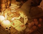 barrel book candle closed_eyes crayon drawing food fruit hat lionel_nakamura lying oekaki_musume original skull solo witch_hat 