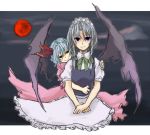  izayoi_sakuya moon multiple_girls red_moon remilia_scarlet sketch smile tamaki_hakobe touhou wings 