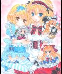  alice_margatroid alice_margatroid_(pc-98) arm_around_neck blonde_hair blue_eyes bow breasts broom capelet character_doll cleavage colored_pencil_(medium) doll hair_bobbles hair_bow hair_ornament hairband hat hug kirisame_marisa lolita_fashion long_hair marker_(medium) minigirl pekopokox red_eyes shanghai_doll shikishi shinki short_hair side_ponytail silver_hair striped striped_legwear thighhighs time_paradox touhou touhou_(pc-98) traditional_media wings witch_hat yellow_eyes zettai_ryouiki 