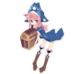  blue_eyes boots cat_ears cross-laced_footwear hat kanikama knee_boots original paw_print pink_hair pirate pirate_hat solo treasure_chest 