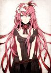  arisaka_ako black_gloves blood blue_eyes breasts chain choker cleavage cuffs dress feathers flower gloves lace long_hair mask megurine_luka pink_hair red_rose ribbon rose solo stocks vocaloid 