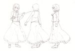  ascot bangs breasts character_sheet closed_umbrella dress_shirt from_behind h-new hips kazami_yuuka legs loafers looking_at_viewer monochrome profile see-through shirt shoes simple_background skirt smile touhou turnaround umbrella vest white_background 