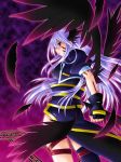  asymmetrical_clothing black_legwear black_thighhighs black_wings breasts facial_mark facial_markings feathers fingerless_gloves gloves head_wings large_breasts long_hair looking_back magic_circle mahou_shoujo_lyrical_nanoha mahou_shoujo_lyrical_nanoha_a&#039;s mahou_shoujo_lyrical_nanoha_a's manabe_jouji multiple_wings purple_hair red_eyes reinforce solo thigh-highs thigh_strap thighhighs very_long_hair wings 