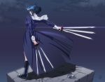 black_key black_keys blue_hair boots ciel dual_wielding from_behind habit nyath short_hair solo sword tsukihime type-moon weapon 