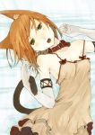  armlet bare_shoulders brown_eyes brown_hair cat_ears cat_tail chemise cleavage collar head_tilt hrd open_mouth original short_hair sideboob solo tail 