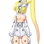  arnval ass back bare_shoulders blonde_hair bolt busou_shinki dd_(artist) doll_joints elbow_gloves female from_behind gloves gradient_hair long_hair mecha_musume minigirl multicolored_hair ponytail screw simple_background solo standing very_long_hair white_background 