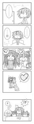  5koma :&lt; :3 animal_ears braid cat_ear cat_ears cat_tail comic heart highres kaenbyou_rin komeiji_koishi komeiji_satori miyako_hito monochrome pillow reiuji_utsuho sleeping tail touhou translated translation_request twin_braids z |_| 