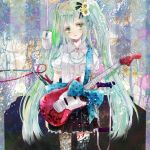  computer_mouse flower guitar hair_flower hair_ornament hatsune_miku instrument lulubebe mismatched_legwear pantyhose pearl_necklace ribbon thighhighs tree twintails vocaloid 