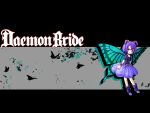  boots butterfly butterfly_wings daemon_bride purple_hair shiffion short_hair short_twintails skirt smile twintails wallpaper wings wristband yellow_eyes 