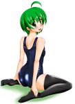  from_behind green_eyes green_hair highres looking_back one-piece_swimsuit original school_swimsuit short_hair solo stocking swimsuit thigh-highs thighhighs 