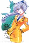  blue_ribbon braid full_metal_panic! hair_ribbon long_hair military military_uniform necktie ribbon signature silver_hair skirt submarine teletha_testarossa uniform 