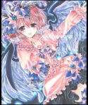  animal_ears blush breasts colored_pencil_(medium) fingernails hair_ornament hand_on_own_chest hat long_fingernails marker_(medium) mystia_lorelei open_mouth outstretched_arm pekopokox pink_hair purple_eyes shikishi short_hair singing smile solo touhou traditional_media violet_eyes wings 