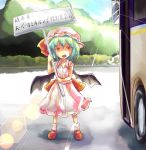  bus hakutaku_gohan motor_vehicle remilia_scarlet sign solo sunbeam sunlight touhou translated translation_request vehicle wings 