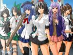  alternate_costume animal_ears bunny_ears camera cellphone contemporary erugiza everyone hair_ribbon hat himekaidou_hatate hinanawi_tenshi ikkitousen injury loose_socks multiple_girls murasa_minamitsu parody phone reisen_udongein_inaba reiuji_utsuho ribbon school_uniform shameimaru_aya skirt socks thighhighs tokin_hat touhou 