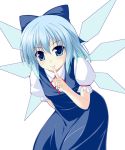  blue_eyes blue_hair cirno finger_to_mouth smile touhou wings 