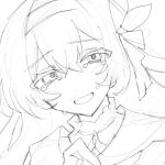  1girl bow close-up crying firefly_(honkai:_star_rail) greyscale hair_bow half-closed_eyes hand_up honkai:_star_rail honkai_(series) inagoinaire long_hair looking_at_viewer monochrome neckerchief parted_lips portrait sidelocks sketch smile solo tears 