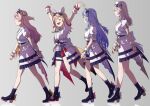  4girls animal_ear_fluff animal_ears black_hair blonde_hair blue_footwear blue_hair blue_shorts boots closed_eyes cropped_jacket fox_ears fox_girl fox_tail grey_hair hair_bun hat high_heel_boots high_heels highres hololive hololive_idol_uniform_(bright) jacket lion_ears lion_girl long_hair mini_hat mini_top_hat momosuzu_nene multicolored_hair multiple_girls nepolabo official_alternate_costume omaru_polka open_mouth pink_hair rainna shirt shishiro_botan shorts single_hair_bun smile streaked_hair tail thigh_strap top_hat virtual_youtuber white_headwear white_jacket white_shirt white_wrist_cuffs wrist_cuffs yukihana_lamy 