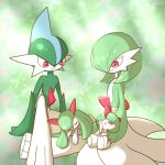  1boy 1other 2girls arm_at_side arms_at_sides blue_hair blunt_bangs bob_cut bowl_cut breasts closed_eyes closed_mouth colored_skin commentary_request eye_contact family flat_chest gallade gardevoir green_background green_hair green_skin green_theme hair_over_one_eye half-closed_eye half-closed_eyes hand_to_own_mouth hand_up happy kirlia knee_up looking_at_another looking_down looking_up lying medium_breasts mohawk monya multicolored_hair multicolored_skin multiple_girls on_stomach one_eye_closed one_eye_covered pokemon pokemon_(creature) ralts red_eyes short_hair sidelocks sitting sitting_on_lap sitting_on_person sleeping smile textless_version two-tone_hair two-tone_skin u_u white_skin yawning 