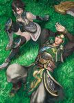  1boy 1girl chinese_clothes guan_ping on_grass shin_sangoku_musou xing_cai 