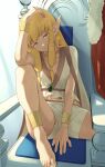  1girl absurdres ankle_brace barefoot bracer breasts cape elf fur_trim hair_ornament hair_tubes highres long_hair looking_at_viewer mutsuki_albino navel pointy_ears red_cape serie_(sousou_no_frieren) shorts small_breasts smile smirk solo sousou_no_frieren throne tsurime yellow_eyes 
