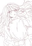  1girl commentary_request earrings highres jewelry lineart long_hair long_sleeves looking_at_viewer monochrome original parted_lips sakashima_0822 sidelocks simple_background sketch solo turtleneck 