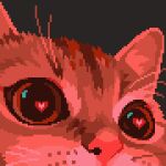  animal_focus black_eyes cat close-up grey_background heart heart-shaped_pupils looking_ahead meme original photo-referenced pixel_art red_theme simple_background snout symbol-shaped_pupils tofupixel whiskers 