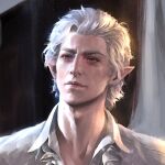  1boy astarion baldur&#039;s_gate baldur&#039;s_gate_3 bite_mark bite_mark_on_neck dungeons_and_dragons elf highres hxgn_909 looking_ahead male_focus pointy_ears portrait realistic red_eyes shirt short_hair smile solo white_hair white_shirt 