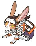  animal_ear_fluff animalization animification apex_legends bright_pupils brown_hair crafty_kitsune_rampart eyeshadow looking_at_viewer makeup mask no_humans ookamiya818 pants ponytail purple_pants rabbit rampart_(apex_legends) red_eyeshadow smile unworn_mask white_background white_pupils yellow_eyes 