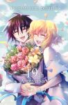  1boy 1girl black_hair blonde_hair bouquet dress flower gundam gundam_seed gundam_seed_destiny happy highres holding holding_bouquet holding_hands laughing shinn_asuka short_hair sky smile stellar_loussier yuuka_seisen 