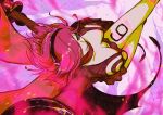  1girl 26_tgw breasts commentary curly_eyebrows from_above headphones highres leg_tattoo looking_at_viewer neckerchief one_piece pink_hair pink_theme short_hair smile solo tattoo vinsmoke_reiju 