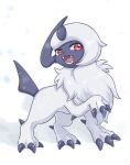  absol claws full_body highres ichino_cco no_humans open_mouth pokemon pokemon_(creature) red_eyes solo standing teeth tongue white_background white_fur 