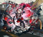  1girl absurdres arknights black_gloves black_jacket breasts chibi demon_horns fingerless_gloves gloves grey_hair highres horns jacket looking_at_viewer open_clothes shirt short_hair smile solo tail user_fwdn3783 w_(arknights) 