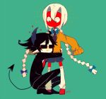  1boy 1girl black_hair blush couple demon demon_horns english_commentary funamusea glasses_(sutare_yume) horns hug kiku_(funamusea) looking_down sakiroll sutare_yume waist_hug 