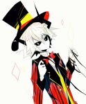  1boy black_headwear blush demon_horns funamusea haiiro_teien horns kcalb_(haiiro_teien) looking_at_viewer sakiroll solo white_hair 