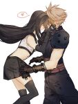  1boy 1girl armor baggy_pants black_gloves black_hair black_skirt black_thighhighs blonde_hair closed_eyes closed_mouth cloud_strife couple crop_top elbow_gloves feet_out_of_frame final_fantasy final_fantasy_vii final_fantasy_vii_rebirth final_fantasy_vii_remake fingerless_gloves forehead-to-forehead from_side gloves hands_on_another&#039;s_face heads_together heart highres light_blush long_hair pants ribbed_sweater sera_(serappi) short_hair shoulder_armor simple_background skirt sleeveless sleeveless_turtleneck smile spiky_hair spoken_heart suspender_skirt suspenders sweater tank_top thigh-highs tifa_lockhart turtleneck turtleneck_sweater white_tank_top zettai_ryouiki 