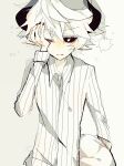  1boy blush collared_shirt demon demon_horns funamusea haiiro_teien horns kcalb_(haiiro_teien) looking_at_viewer sakiroll shirt solo white_hair 