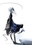  1girl abstract blue_dress dress full_body grey_hair grey_sleeves highres original solo white_background 