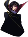  1boy artist_request ascot black_cape black_hair cape closed_mouth code_geass code_geass:_lost_stories cropped_torso geass glowing glowing_eye gold_trim hair_between_eyes high_collar lelouch_vi_britannia looking_at_viewer male_focus non-web_source official_art short_hair sidelocks simple_background solo transparent_background two-sided_cape two-sided_fabric upper_body v-shaped_eyebrows violet_eyes white_ascot 