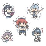  :3 anger_vein black_hair blue_hair blue_skirt chibi closed_eyes etorofu_(kancolle) ferret-san fukae_(kancolle) full_body gradient_hair hands_on_own_head happy_happy_happy_cat_(meme) hat highres jumping kantai_collection matsuwa_(kancolle) meme meme_request multicolored_hair pleated_skirt purple_hair redhead sado_(kancolle) sailor_collar sailor_hat sailor_shirt school_uniform serafuku shirt short_hair simple_background skirt smile tongue tongue_out tsushima_(kancolle) white_background white_headwear white_shirt x_navel 