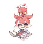  1boy closed_eyes inkling_boy inkling_player_character octopus open_mouth pointy_ears red_shirt redhead shirt short_hair simple_background smile sparkle spl8ya splatoon_(series) squatting star-shaped_pupils star_(symbol) symbol-shaped_pupils teeth tentacle_hair v white_background yellow_eyes yellow_pupils 