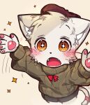  +_+ 1boy animal_ears beret blush cat_boy cat_ears cat_tail child fangs furry furry_male hat highres male_focus open_mouth orange_eyes original outstretched_arms pawpads popokachip ribbon shorts solo sparkle spread_arms sweater tail tail_ornament tail_ribbon turtleneck turtleneck_sweater whiskers 