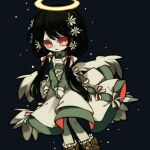  1girl amasonakius angel angel_wings cosmea dress flower funamusea green_dress haiiro_teien hair_flower hair_ornament hair_ribbon long_hair long_sleeves looking_at_viewer low_twintails ribbon twintails white_flower white_ribbon wings 