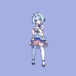  1girl blue_background blue_eyes blue_hair cross_(vgne4542) highres jelly_hoshiumi phase_connect ribbon short_hair simple_background solo 