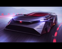  artist_name car glowing highres kai55 letterboxed motion_blur motor_vehicle nissan nissan_hyper_force no_humans original racetrack spoiler_(automobile) vehicle_focus 